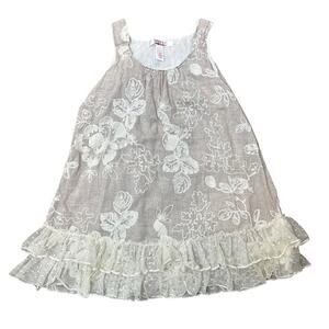 Krazy Kat Vintage Style Floral Lace Ruffle Dress Beige Size 3T